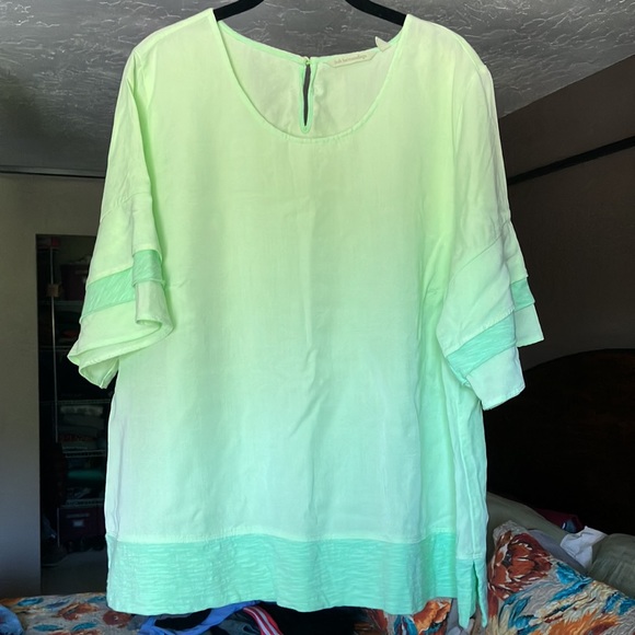 Pale Green, Two-Tone Plus-Size Blouse - Picture 2 of 8